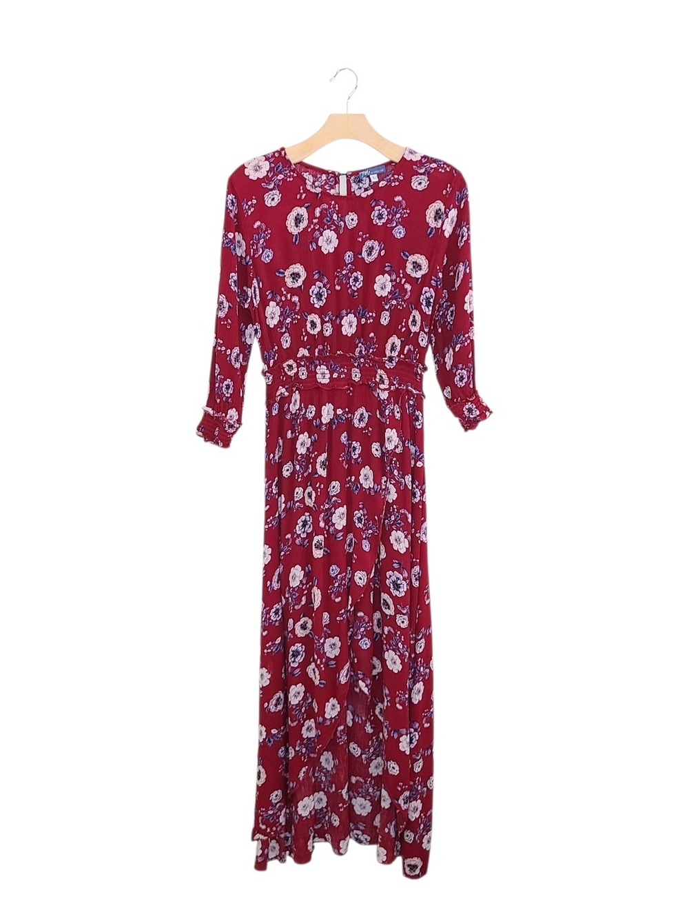 TM by Truly Me Red Floral Maxi High Low Long Sleeve Dress